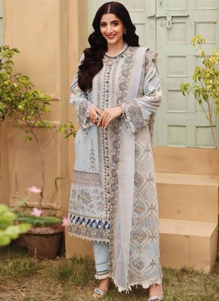 Sky Blue Colour ELAF SUMMER 1 Heavy Festive Wear Pure Cotton Designer Pakistani Suit Collection DS-1015